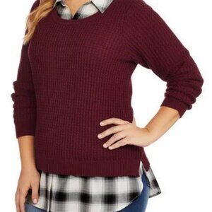 Faded Glory Plus Twofer Sweater with Built-In Collared Shirt SZ L (12-14)